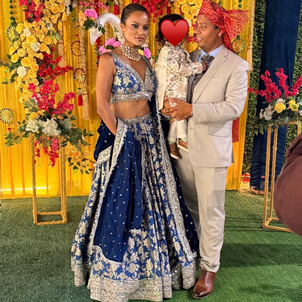 Elegant Blue Embroidered Wedding Lehenga